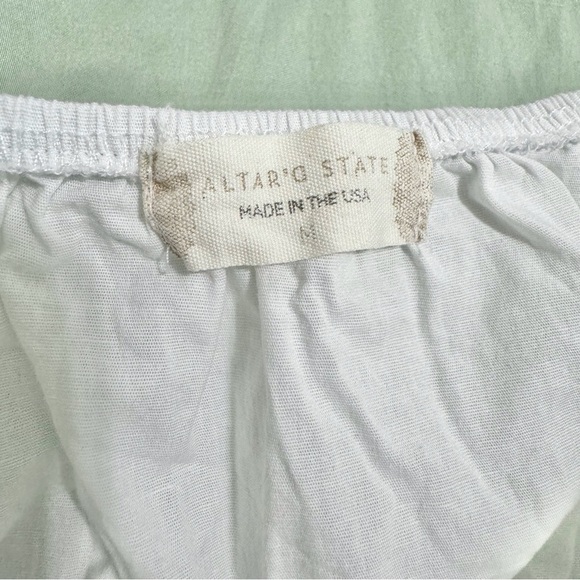 Altar’d State White Crop Peasant Blouse Belted Blouse Puff Sleeve Size Medium - Picture 2 of 11